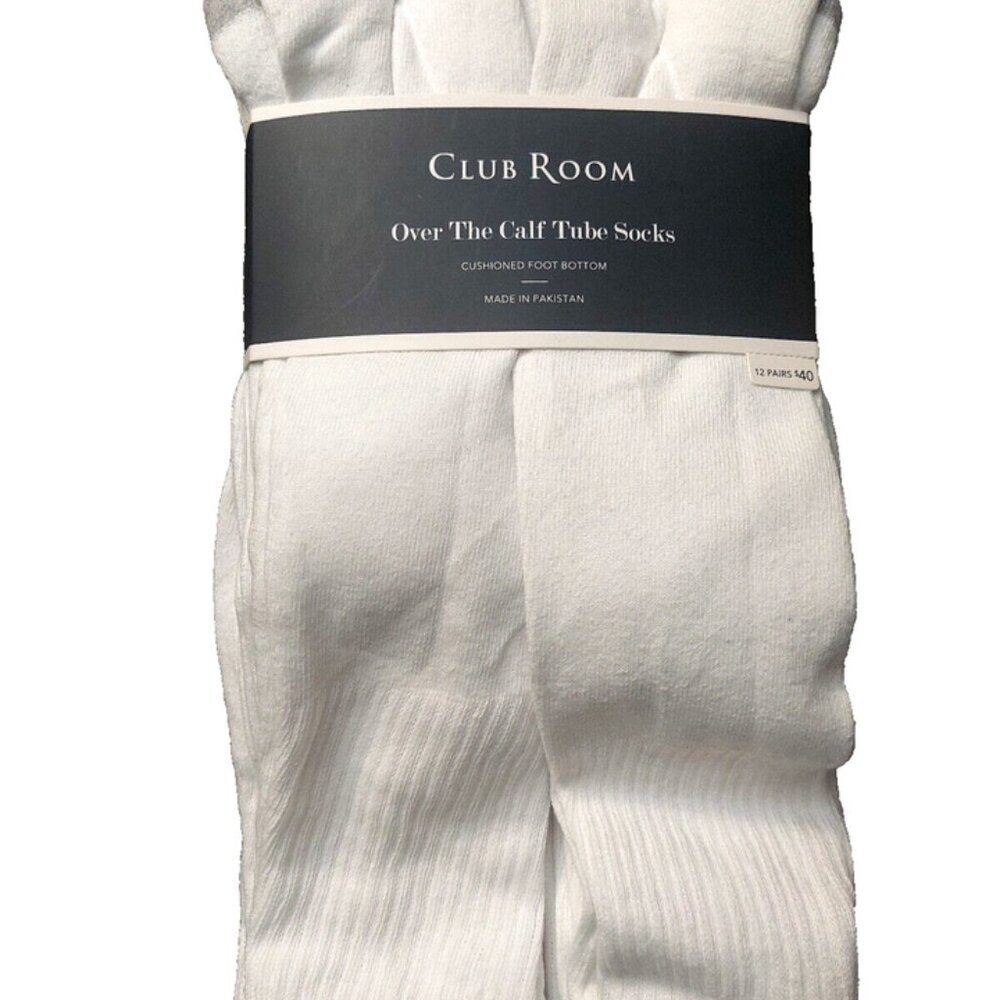 Club Room Over The Calf Tube Socks Bundle of 24 Pairs White Cotton Sz 10-13 - Picture 2 of 6